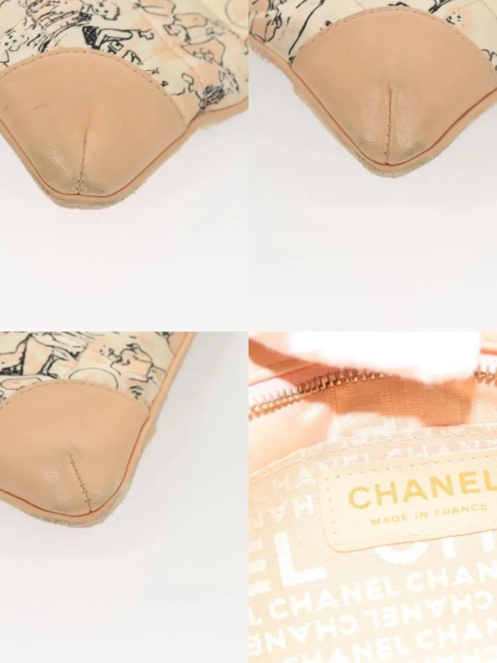 CHANEL Accessory Pouch Silk Beige Gold CC Auth 125970